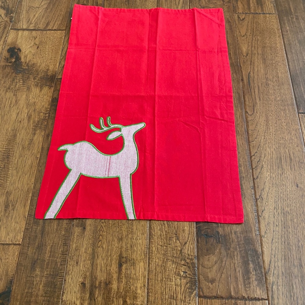 Crate and Barrel Herringbone Reindeer Dishtowel